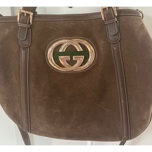 Gucci suede handbag with detachable shoulder strap